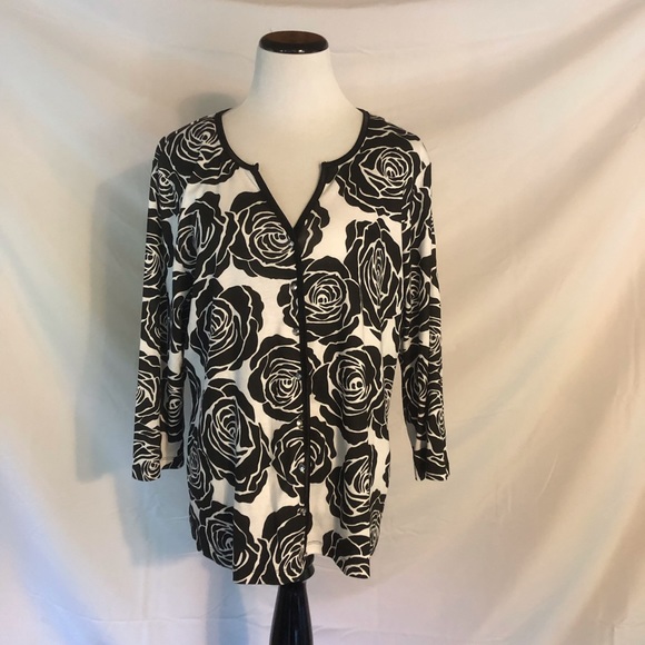 R.Q.T. Sweaters - R.Q.T. Black and White Floral Button Down Sweater